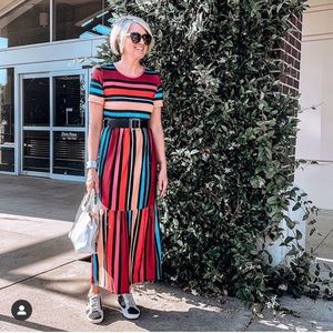 Colorful striped maxi dress.